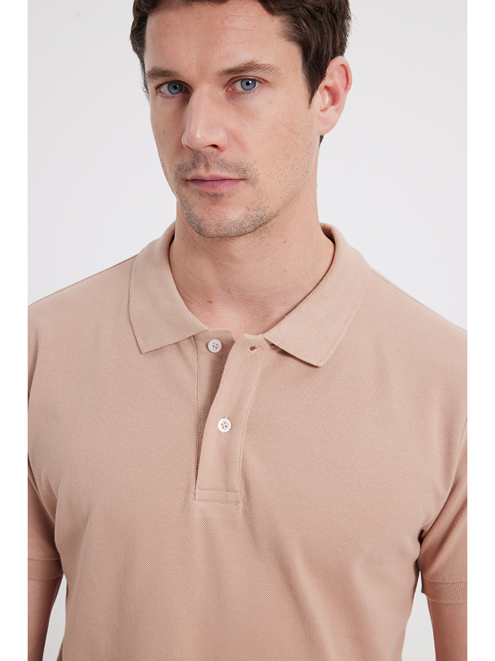 Erkek Slim Fit Dar Kesim %100 Pamuk Bej Polo Yaka Tişört