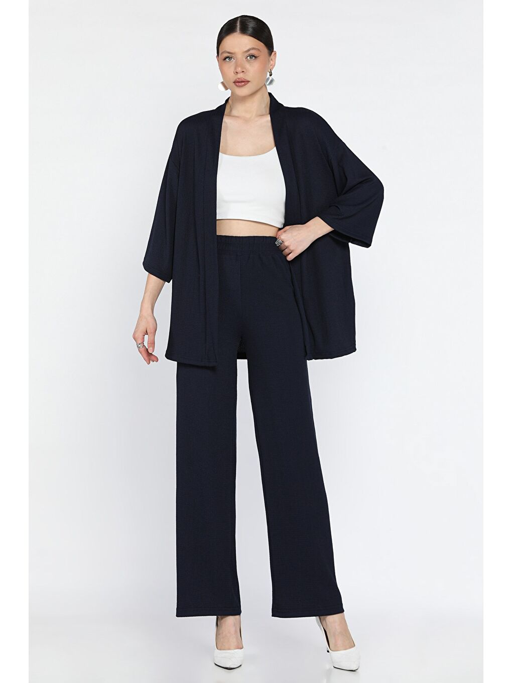 Lacivert Kadın Kimono Pantolon İkili Takım