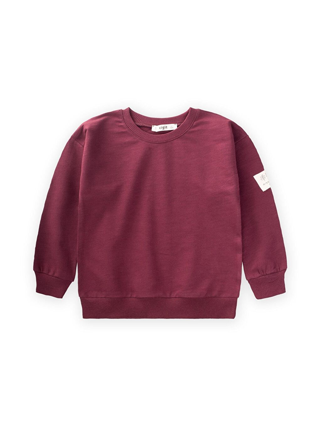 CİGİT Bordo Kolu Etiket Detaylı Sweatshirt 2-10 Yaş Bordo