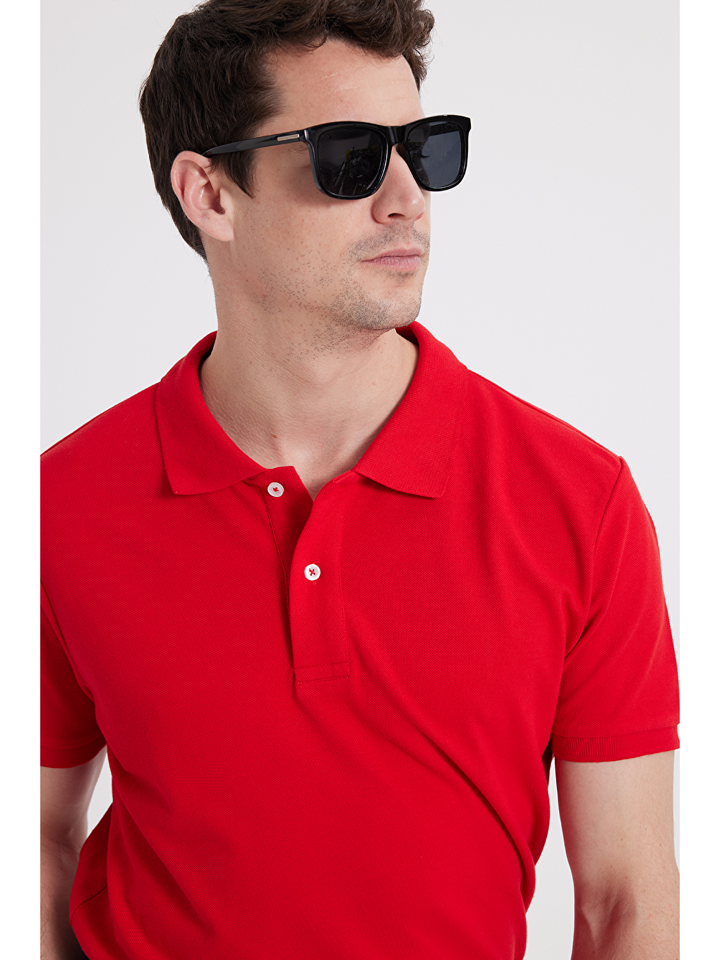 Erkek Slim Fit Dar Kesim %100 Pamuk Kırmızı Polo Yaka Tişört-6