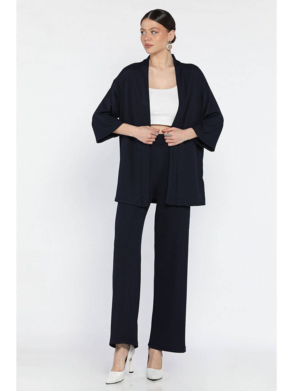 Lacivert Kadın Kimono Pantolon İkili Takım-1