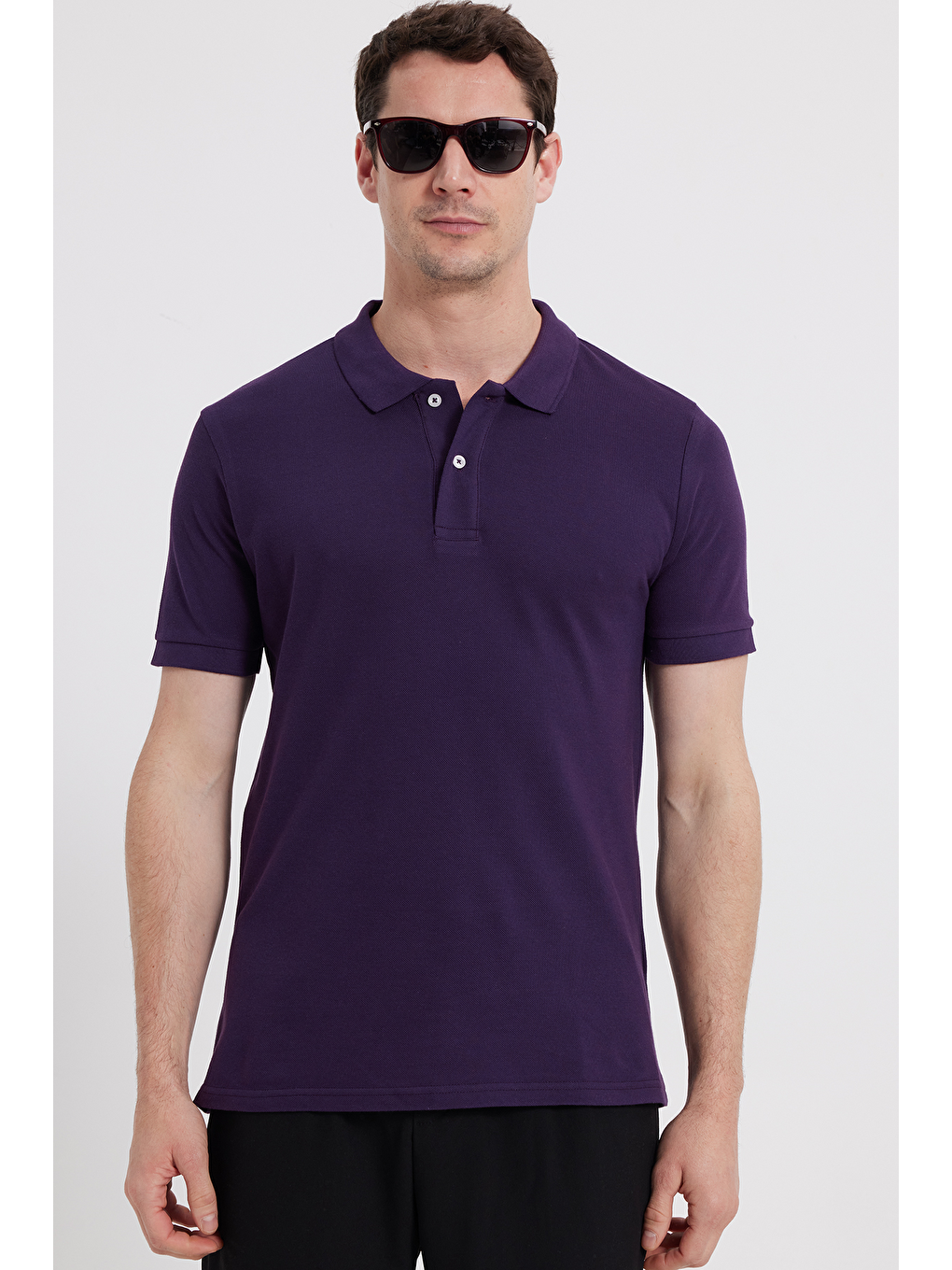 Erkek Slim Fit Dar Kesim %100 Pamuk Mor Polo Yaka Tişört-6