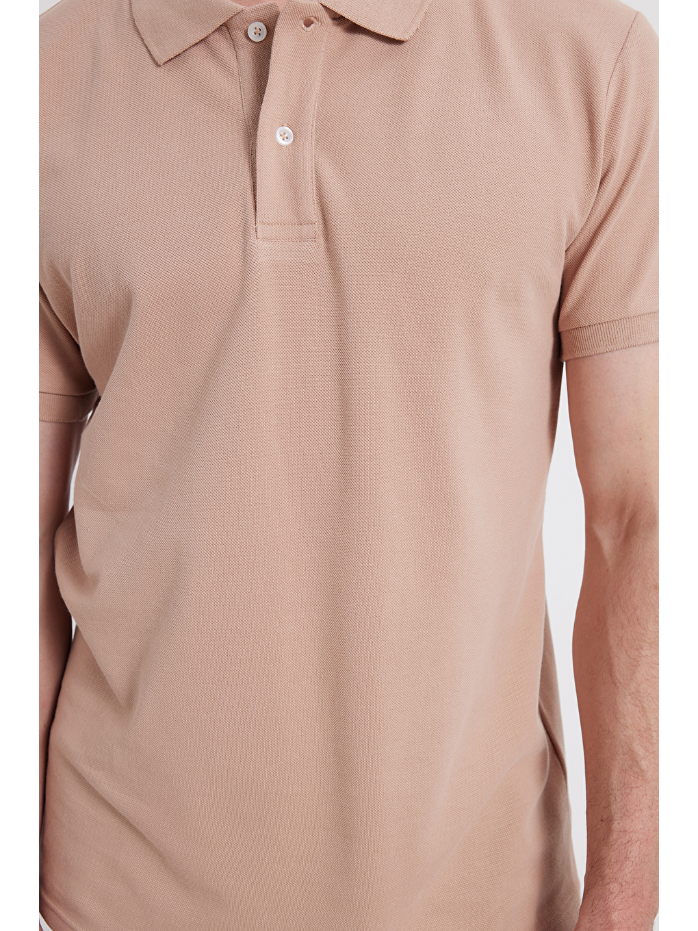 Erkek Slim Fit Dar Kesim %100 Pamuk Bej Polo Yaka Tişört-3