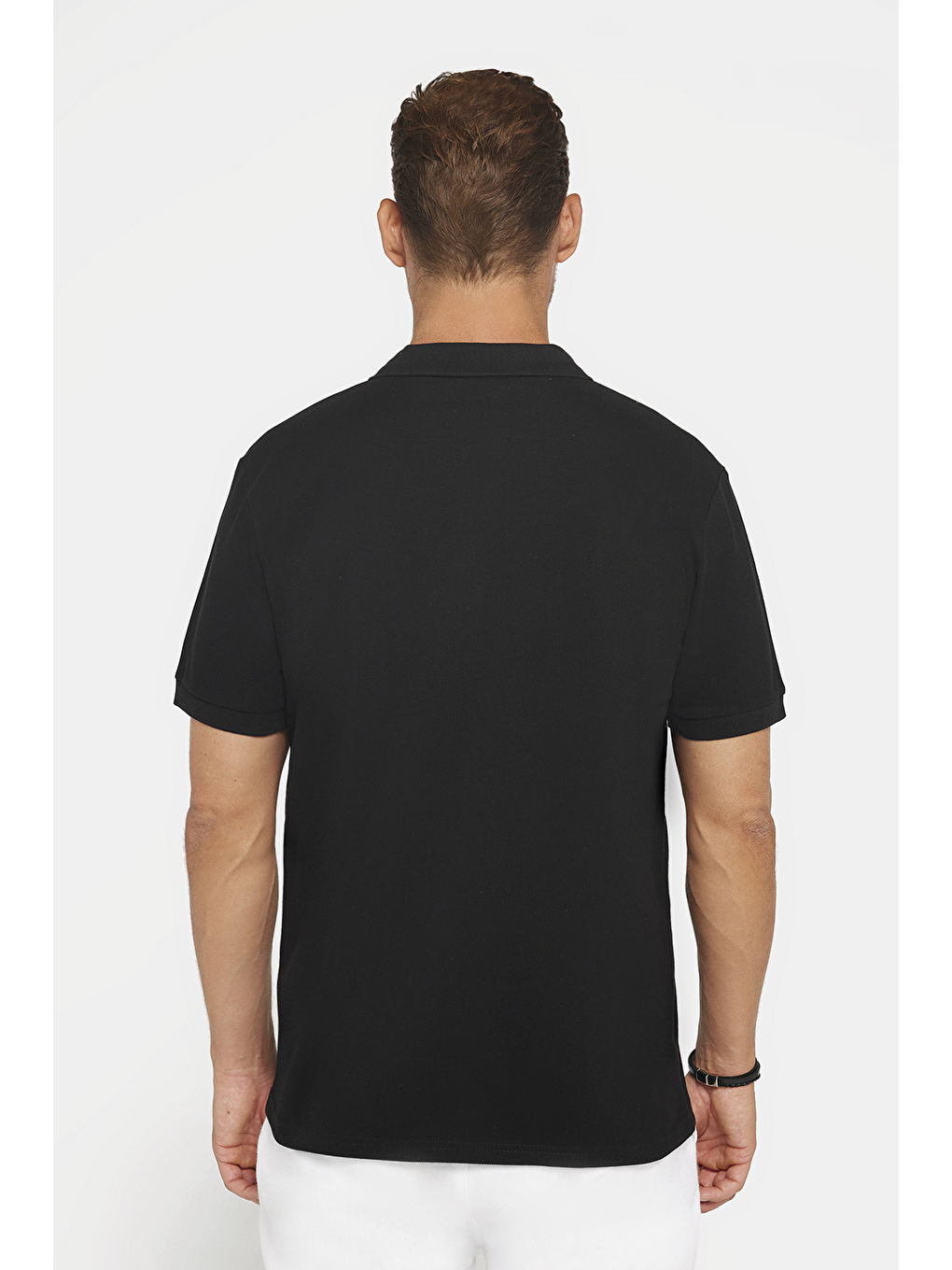 Erkek Regular Fit Klasik Kesim %100 Pamuk Düz Pike Siyah Polo Yaka Tişört-4