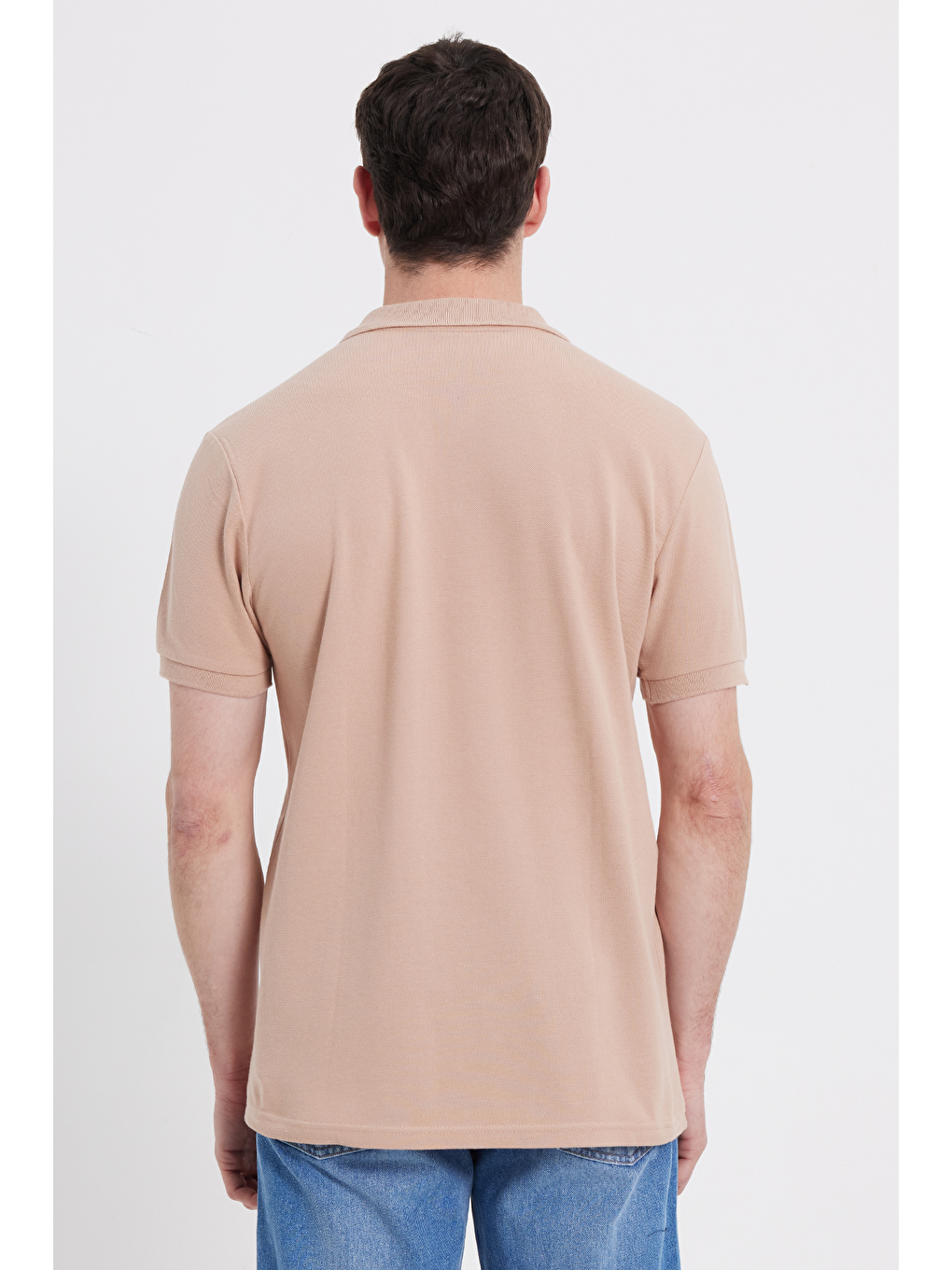 Erkek Slim Fit Dar Kesim %100 Pamuk Bej Polo Yaka Tişört-6