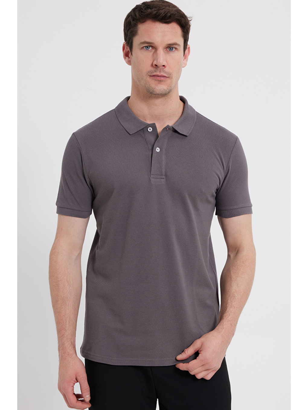Erkek Slim Fit Dar Kesim %100 Pamuk Gri Polo Yaka Tişört-1