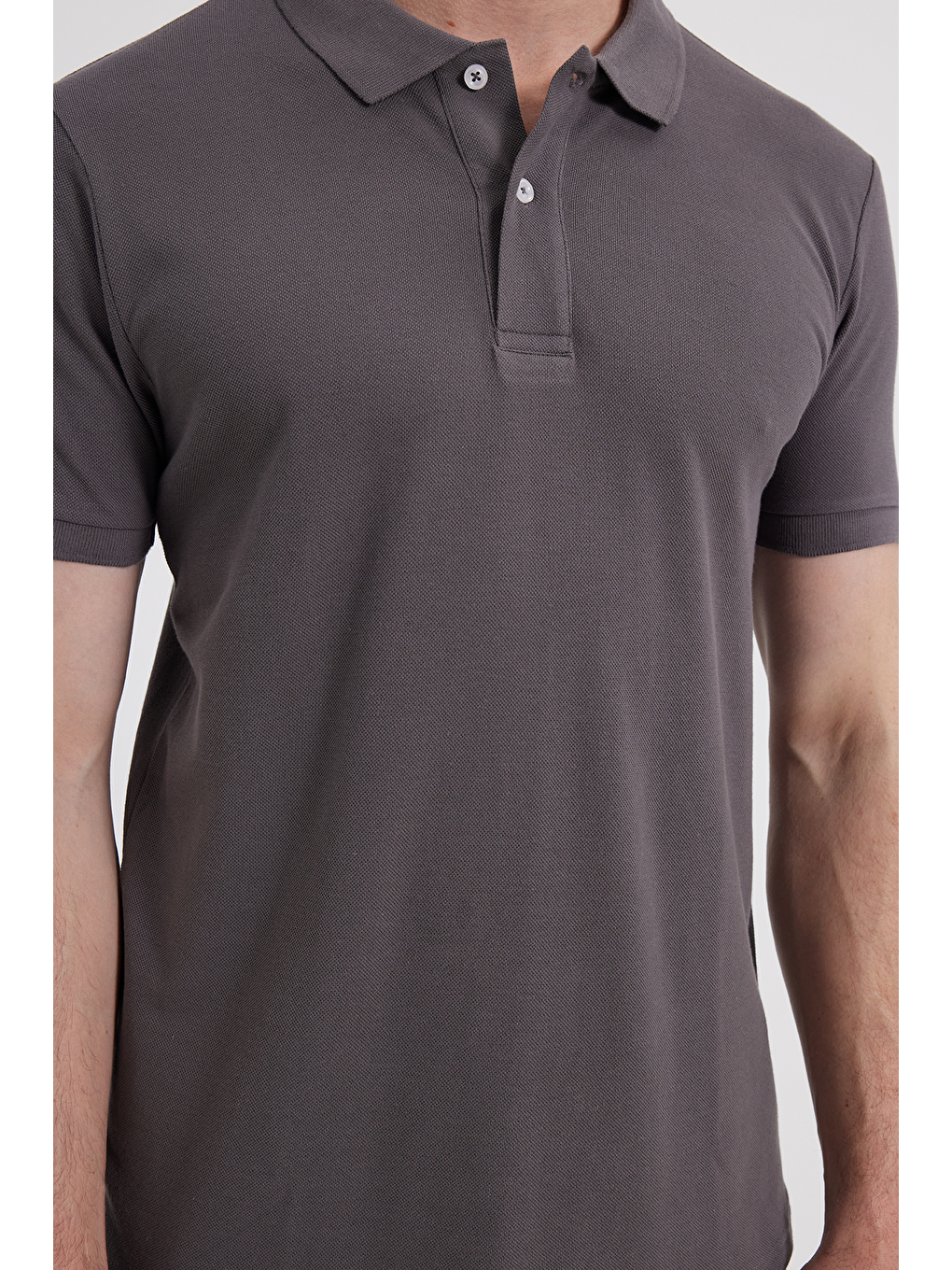 Erkek Slim Fit Dar Kesim %100 Pamuk Gri Polo Yaka Tişört-3