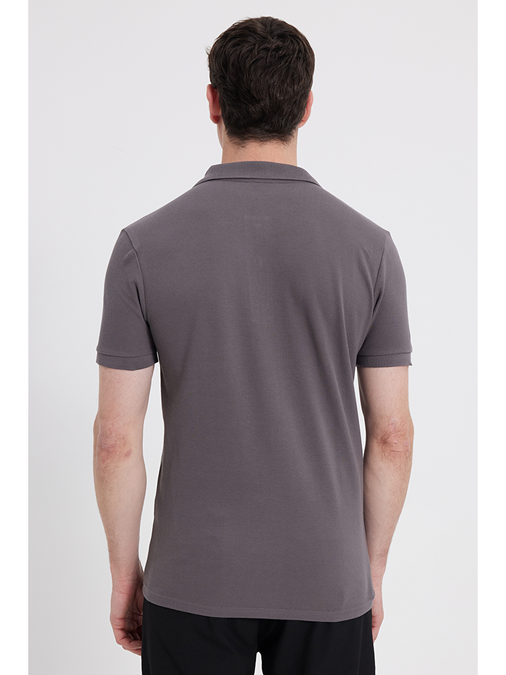 Erkek Slim Fit Dar Kesim %100 Pamuk Gri Polo Yaka Tişört-5