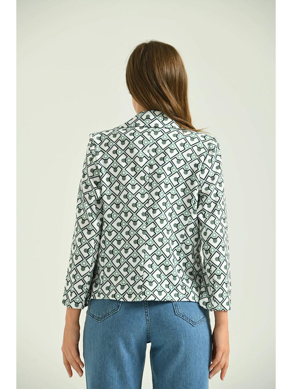 Turkuaz Kadın Mint Desenli Kısa Blazer Ceket-4