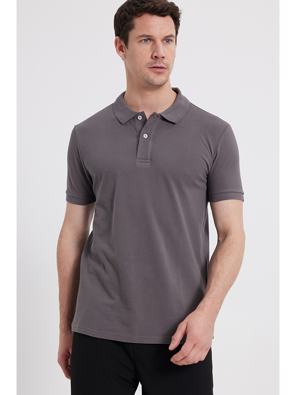 Erkek Slim Fit Dar Kesim %100 Pamuk Gri Polo Yaka Tişört-6