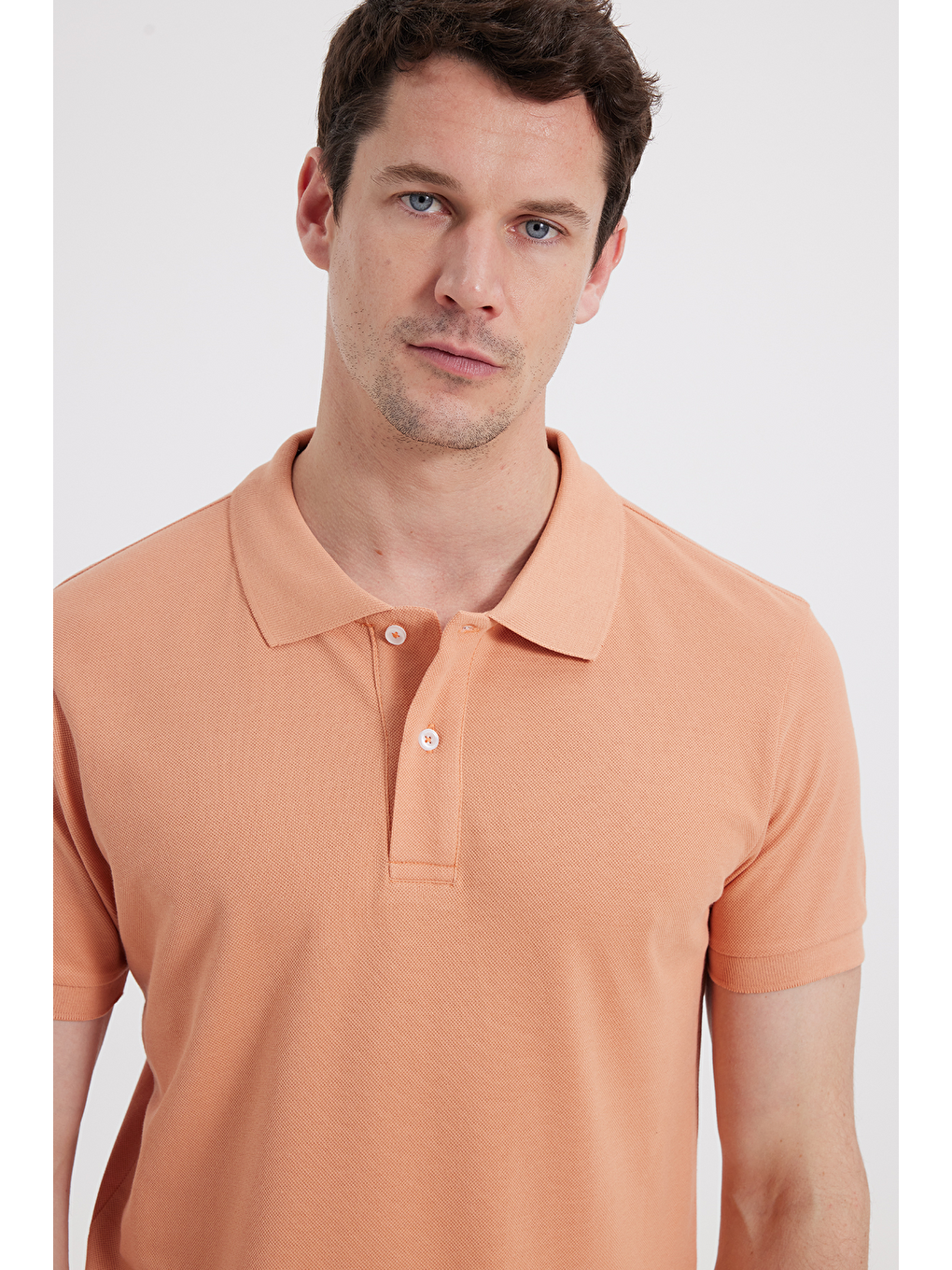 Erkek Slim Fit Dar Kesim %100 Pamuk Turuncu Polo Yaka Tişört-1