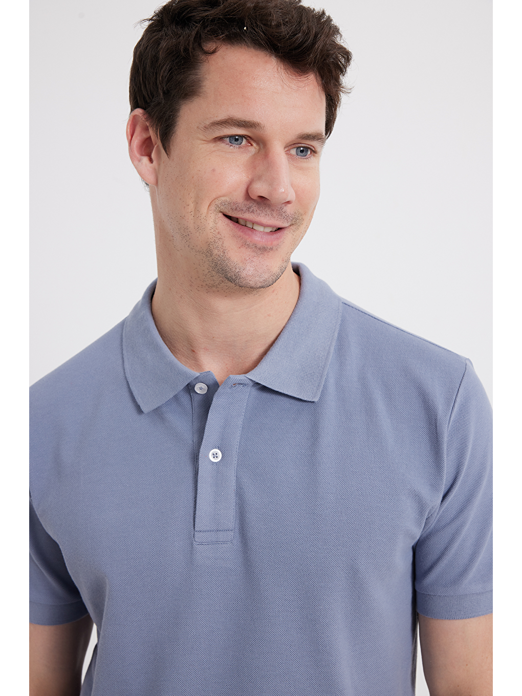 Erkek Slim Fit Dar Kesim %100 Pamuk Gri Polo Yaka Tişört