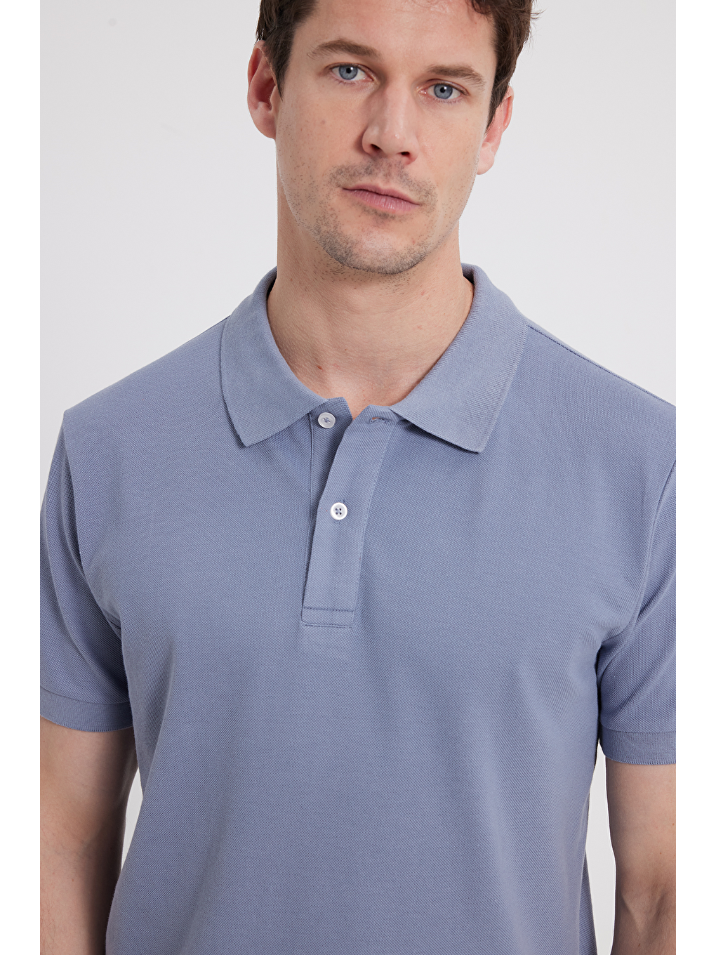 Erkek Slim Fit Dar Kesim %100 Pamuk Gri Polo Yaka Tişört-1