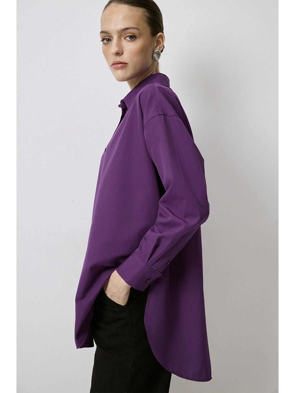 Mor Relax Fit Poplin Gömlek