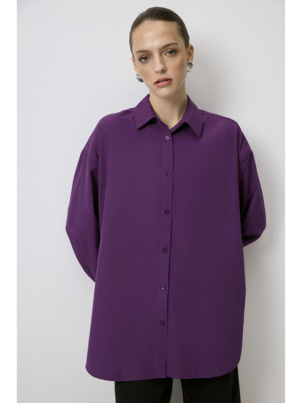 Mor Relax Fit Poplin Gömlek-2