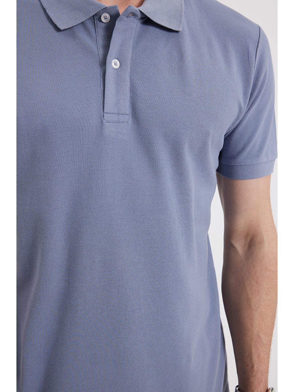 Erkek Slim Fit Dar Kesim %100 Pamuk Gri Polo Yaka Tişört-3