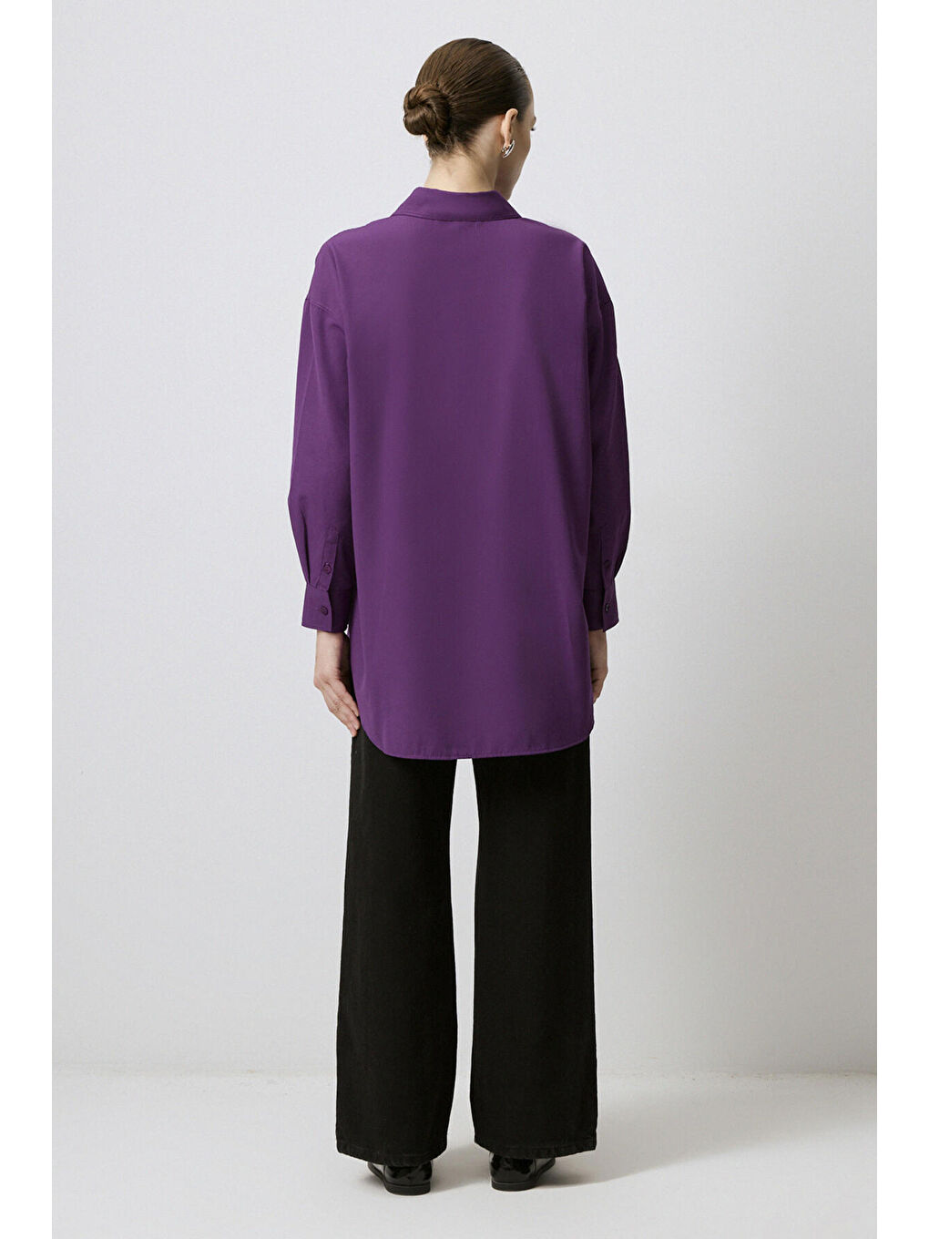 Mor Relax Fit Poplin Gömlek-3