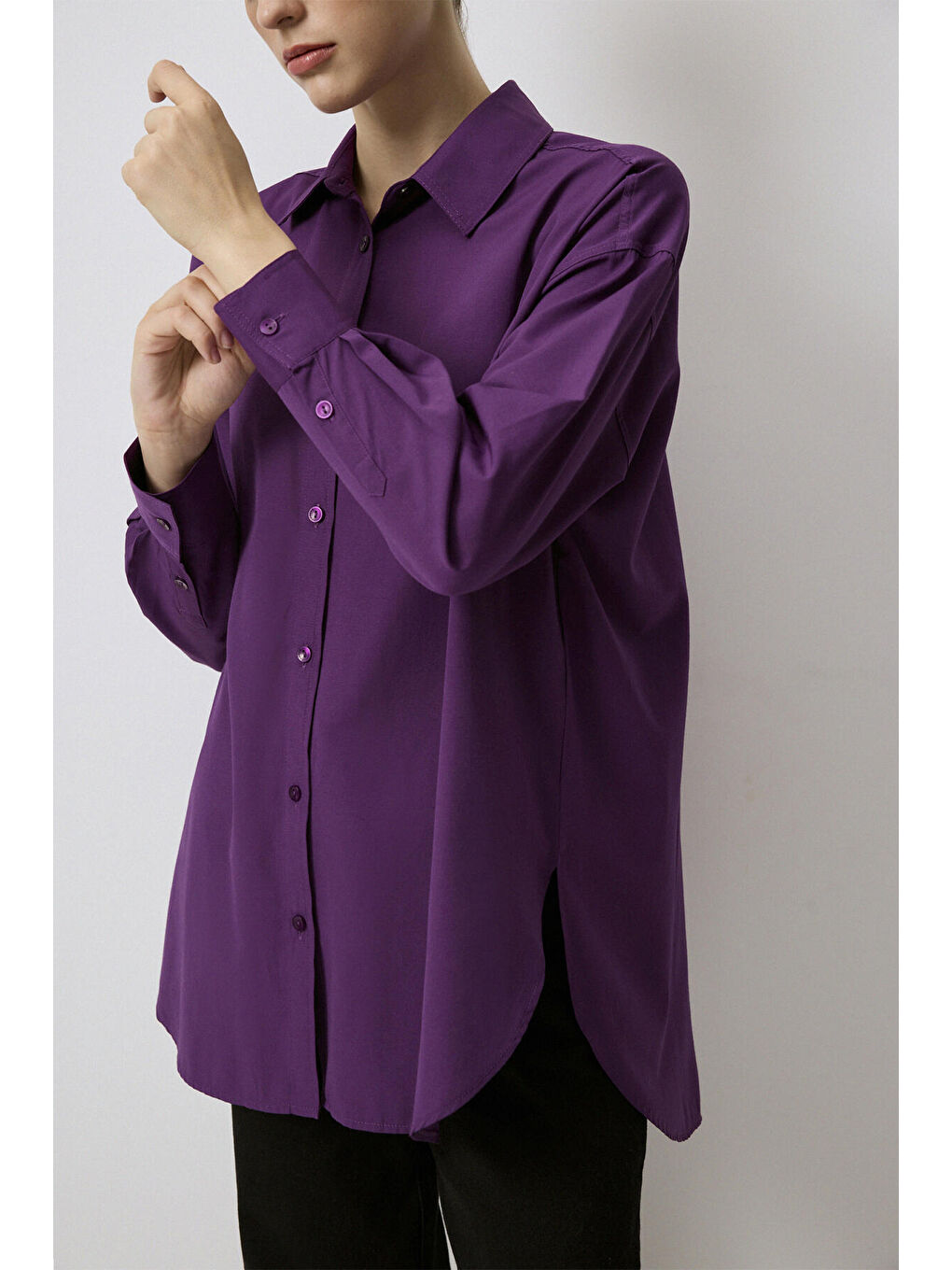 Mor Relax Fit Poplin Gömlek-4