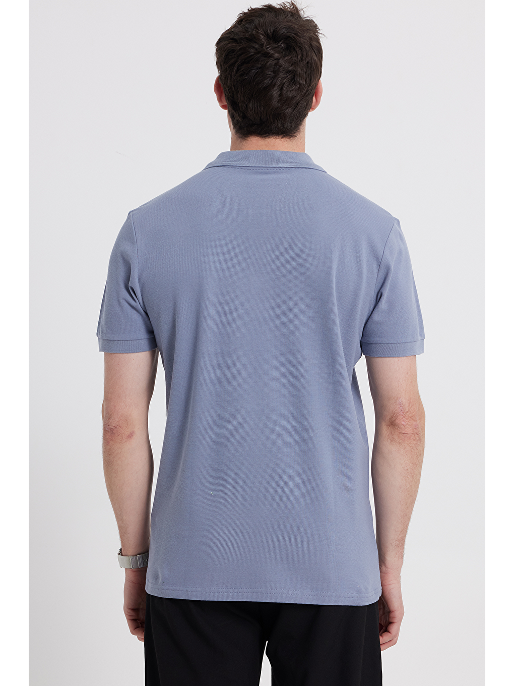 Erkek Slim Fit Dar Kesim %100 Pamuk Gri Polo Yaka Tişört-5
