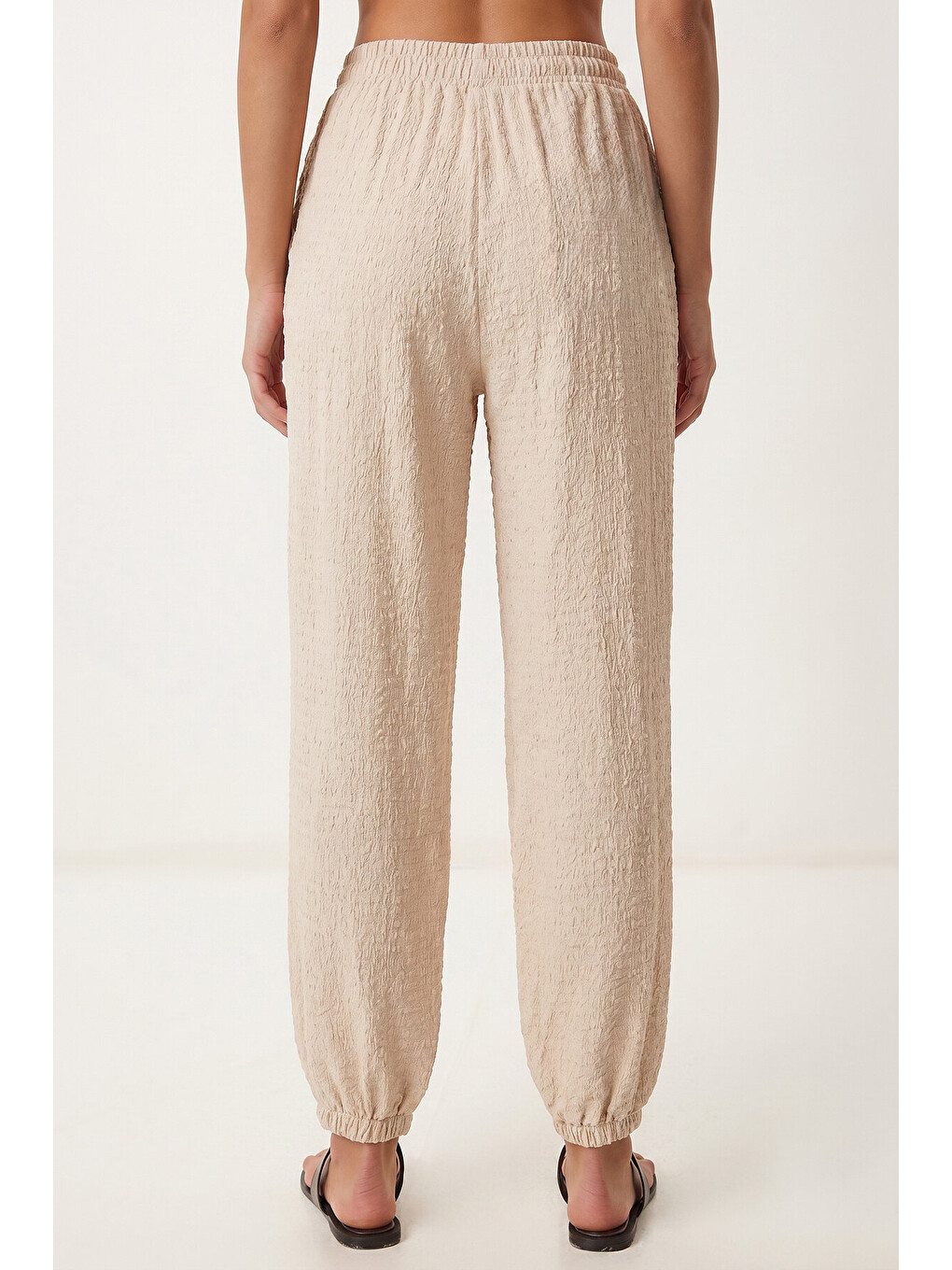 Ekru Cepli Rahat Krinkıl Şalvar Pantolon Krem Lfw0024-3