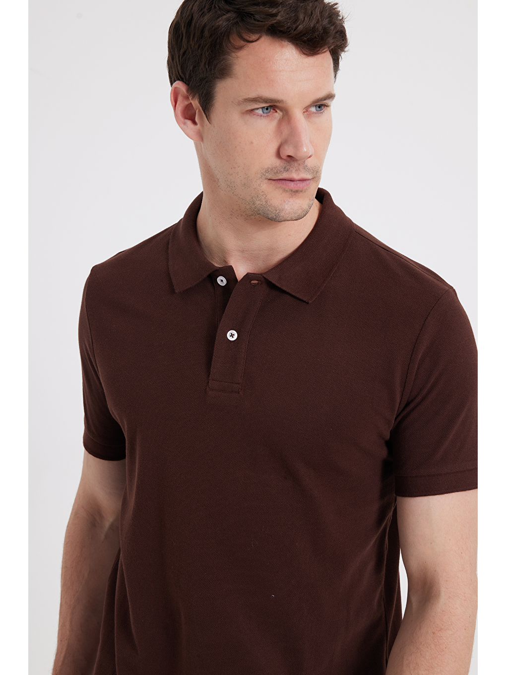 Erkek Slim Fit Dar Kesim %100 Pamuk Kahverengi Polo Yaka Tişört-2