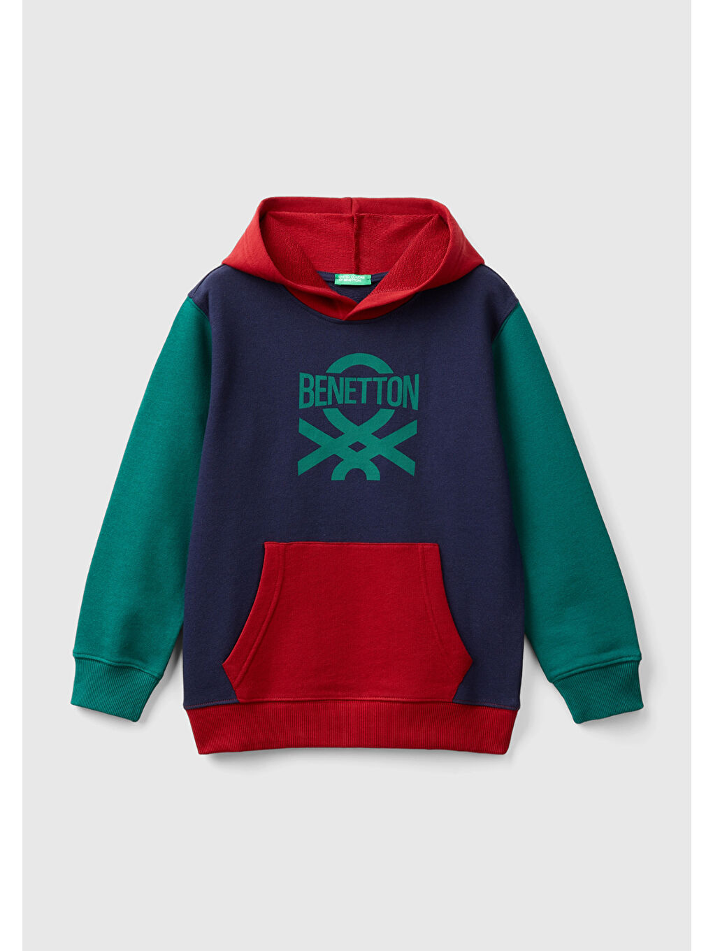 United Colors Of Benetton Erkek Çocuk Lacivert Mix Önü Logo Baskılı Ribanalı Kapüşonlu Sweatshirt