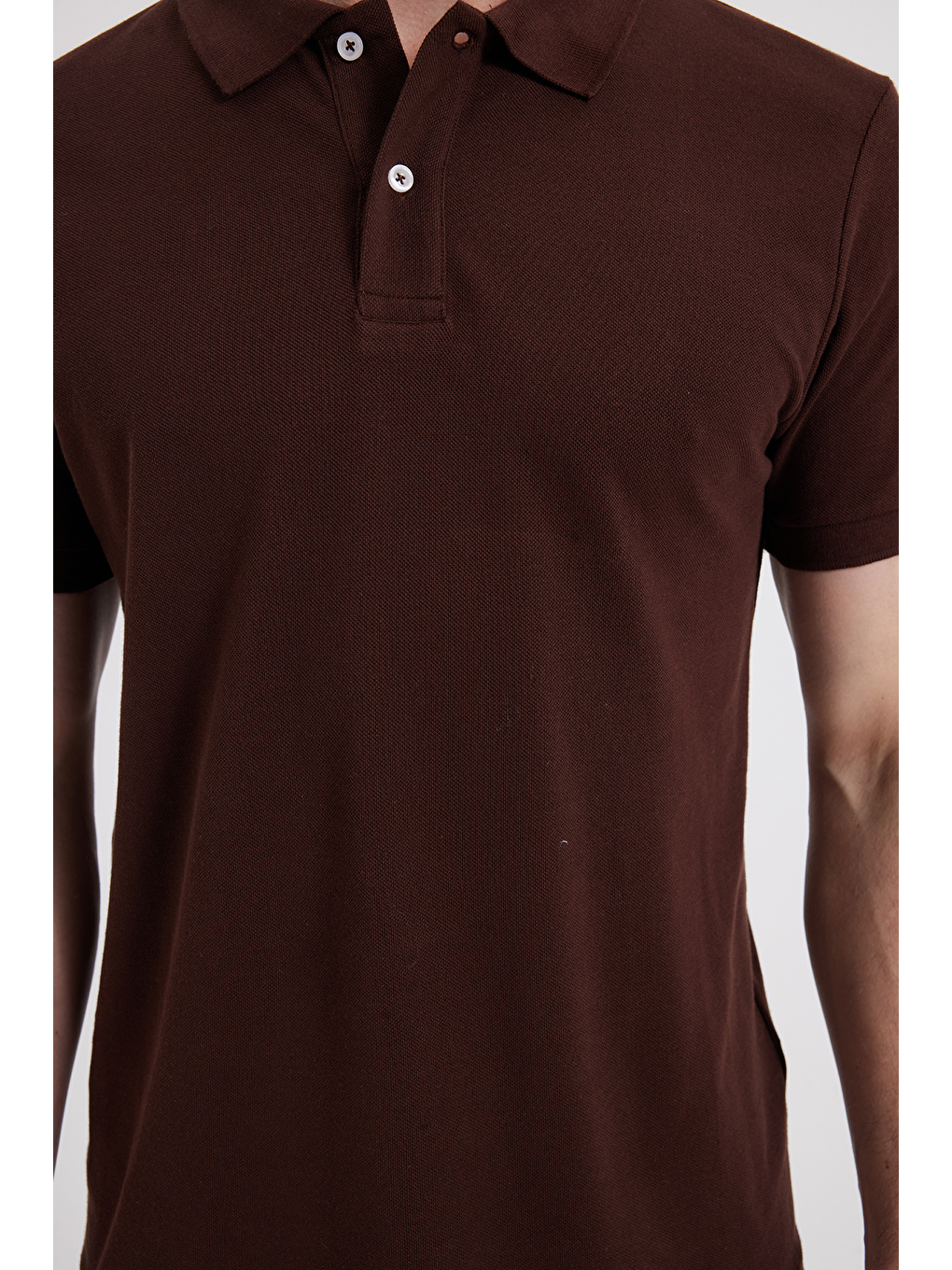 Erkek Slim Fit Dar Kesim %100 Pamuk Kahverengi Polo Yaka Tişört-3
