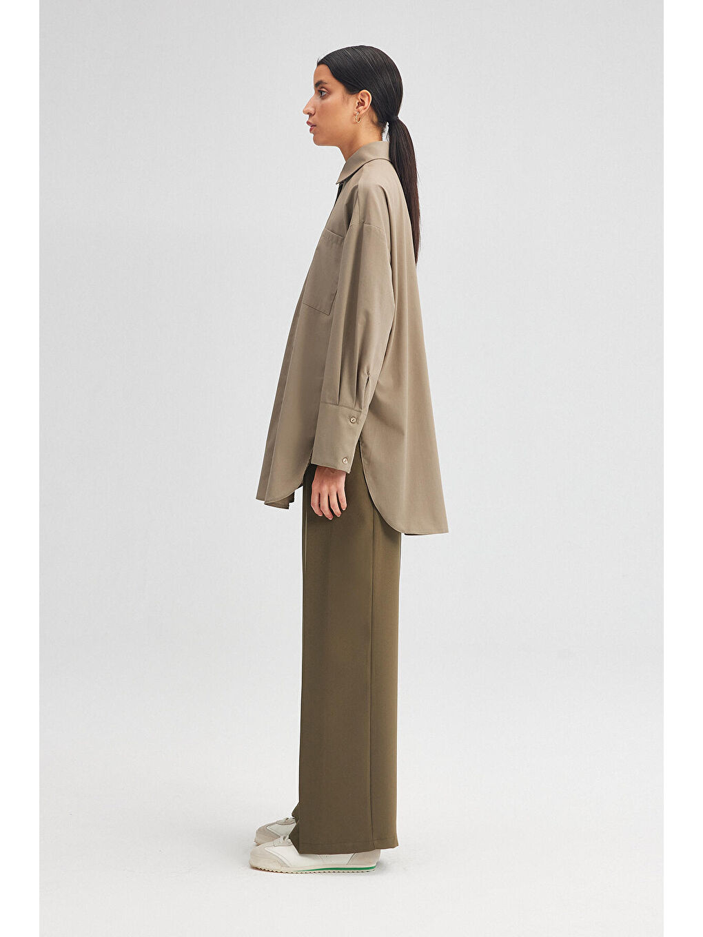 Bej Relax Fit Poplin Gömlek-2