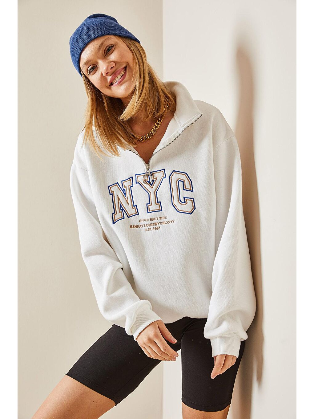 Beyaz Baskılı & Fermuarlı Sweatshirt 4KXK8-47768-01