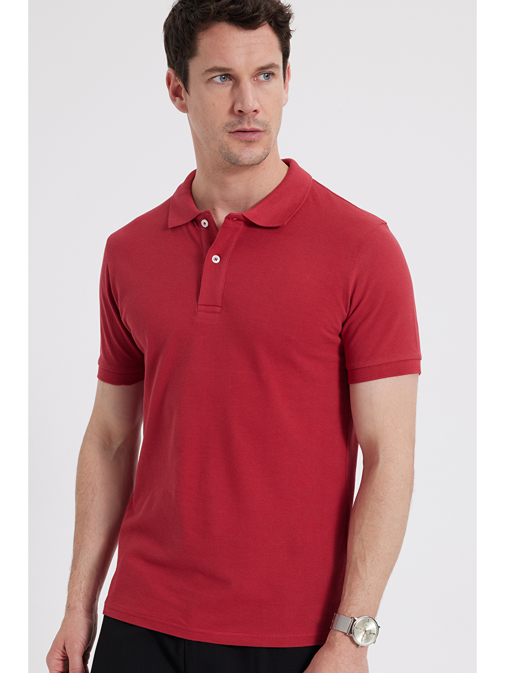 Erkek Slim Fit Dar Kesim %100 Pamuk Kırmızı Polo Yaka Tişört