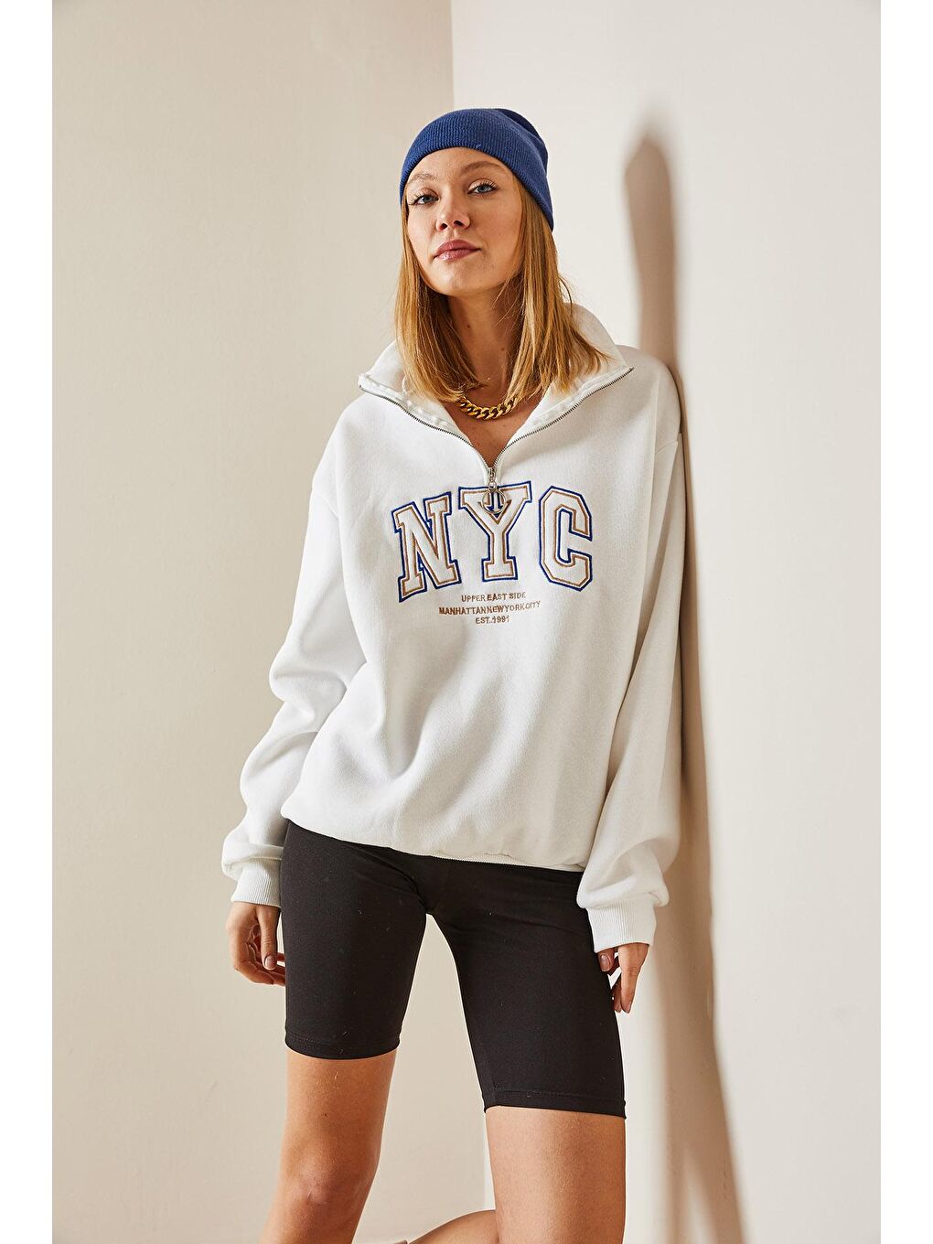 Beyaz Baskılı & Fermuarlı Sweatshirt 4KXK8-47768-01-1