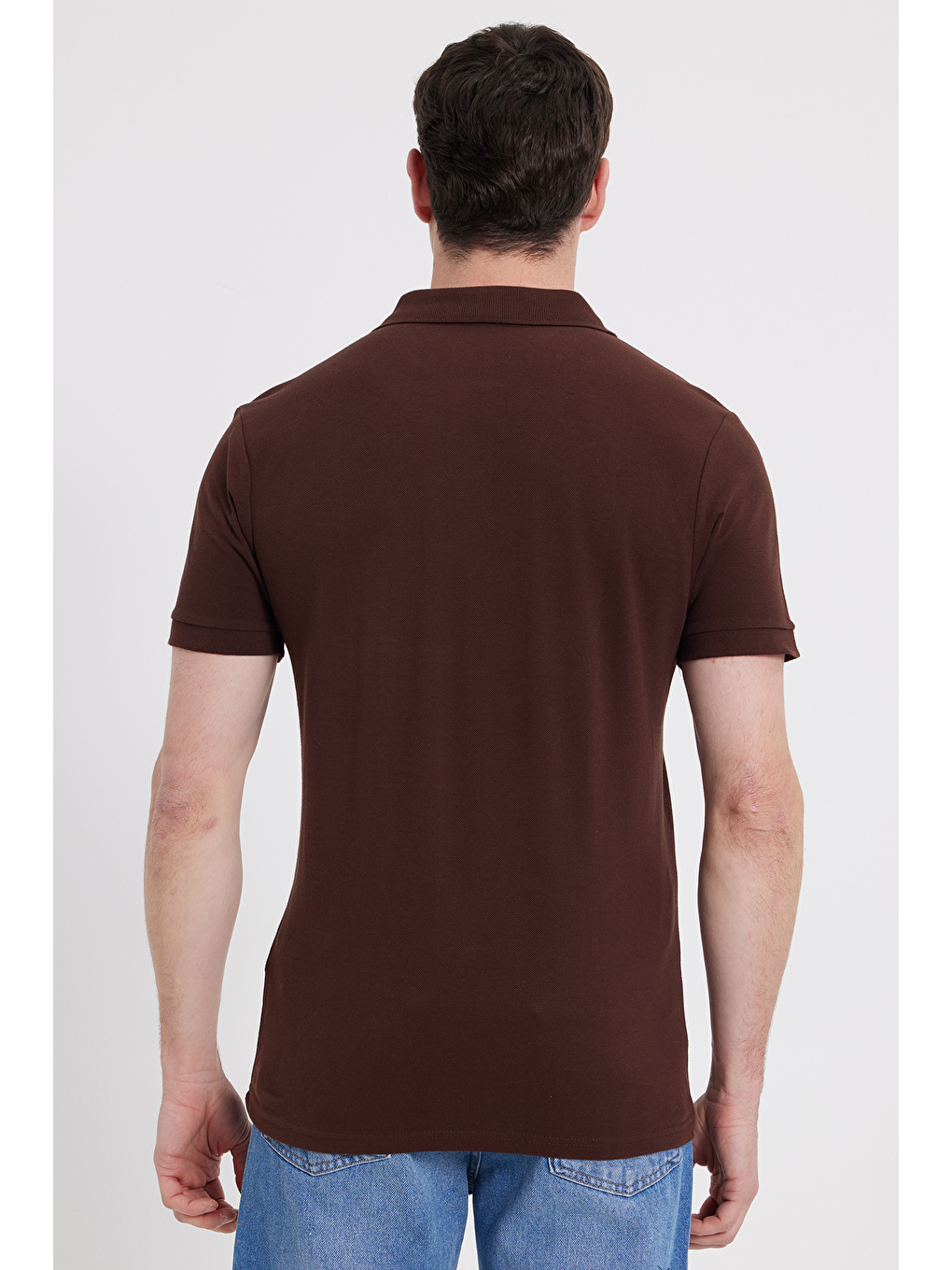 Erkek Slim Fit Dar Kesim %100 Pamuk Kahverengi Polo Yaka Tişört-5