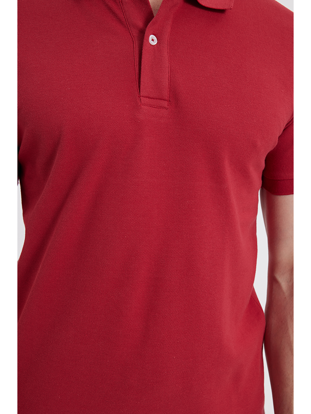 Erkek Slim Fit Dar Kesim %100 Pamuk Kırmızı Polo Yaka Tişört-4