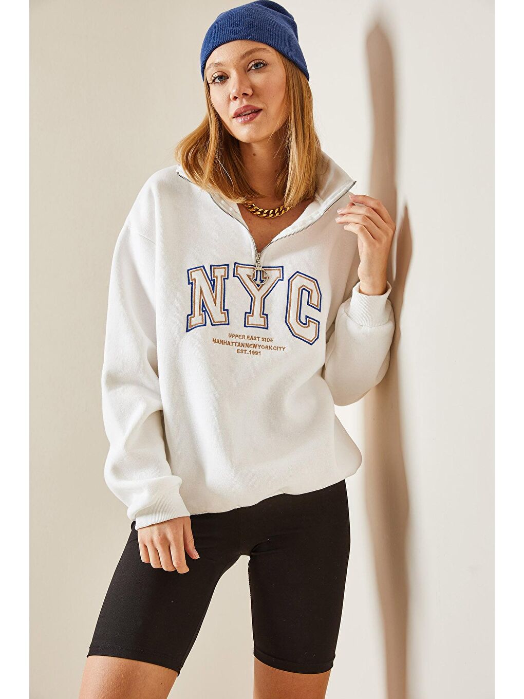 Beyaz Baskılı & Fermuarlı Sweatshirt 4KXK8-47768-01-3