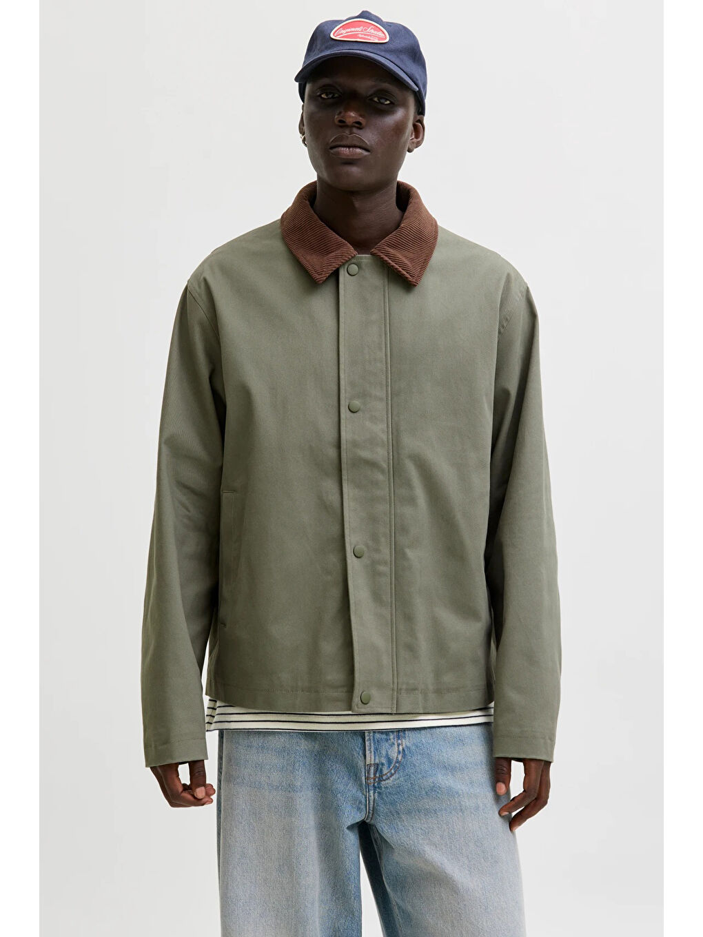 Haki Jack  &Jones Essentials Jjegraham Pamuklu Regular Fit Ceket Yaka Mont 12288889