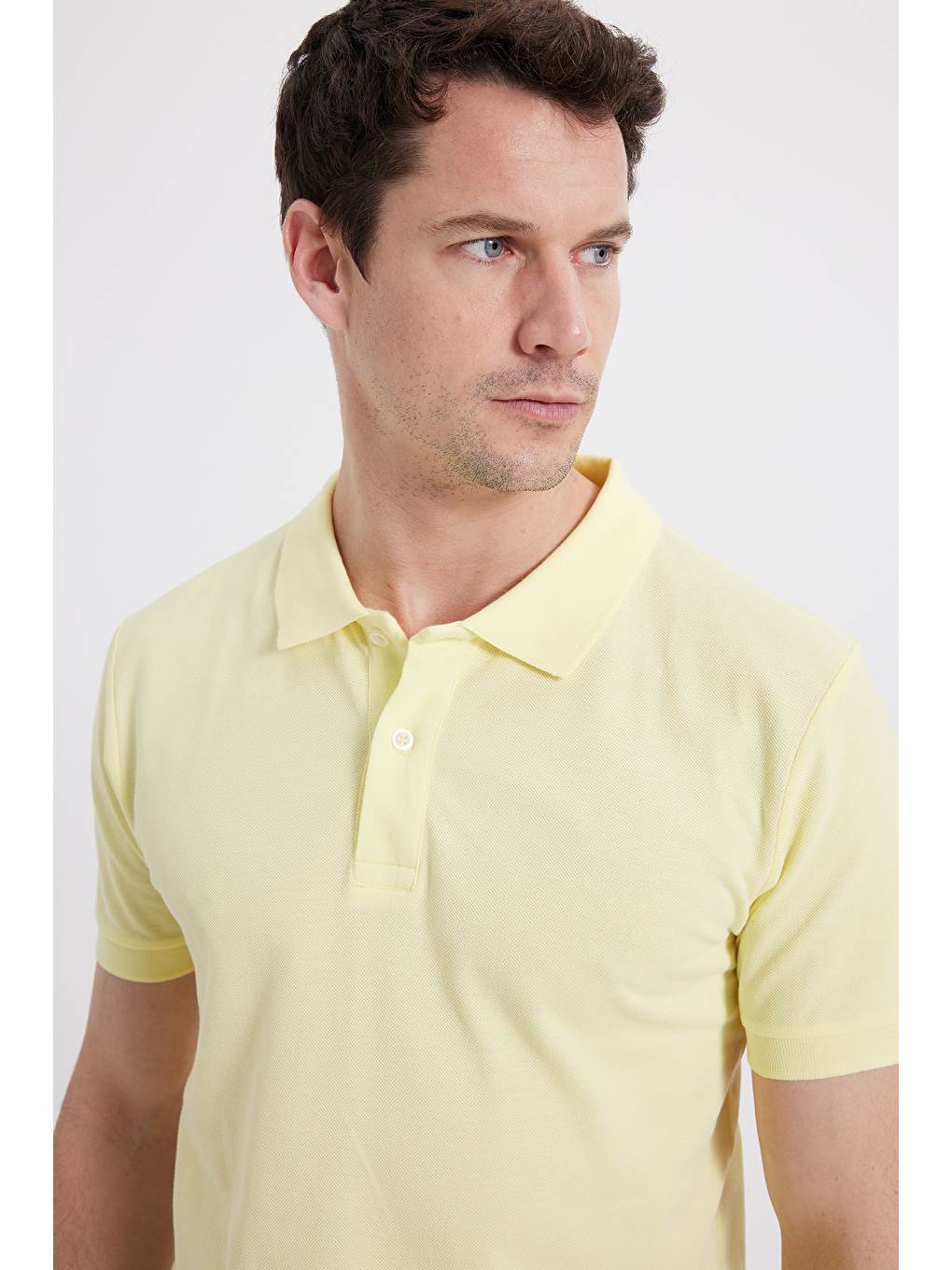 Erkek Slim Fit Dar Kesim %100 Pamuk Sarı Polo Yaka Tişört-1