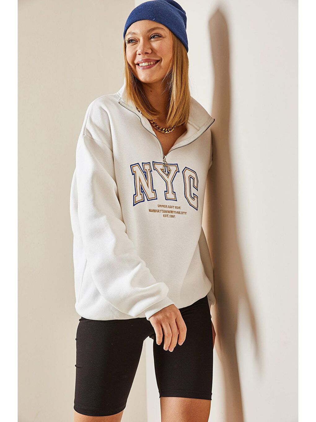 Beyaz Baskılı & Fermuarlı Sweatshirt 4KXK8-47768-01-4