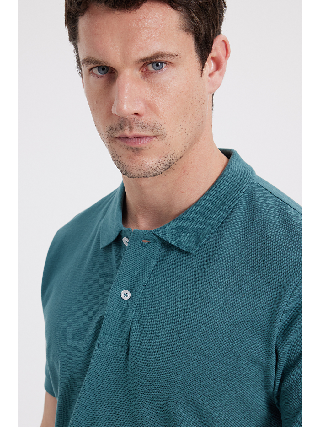 Erkek Slim Fit Dar Kesim %100 Pamuk Yeşil Polo Yaka Tişört