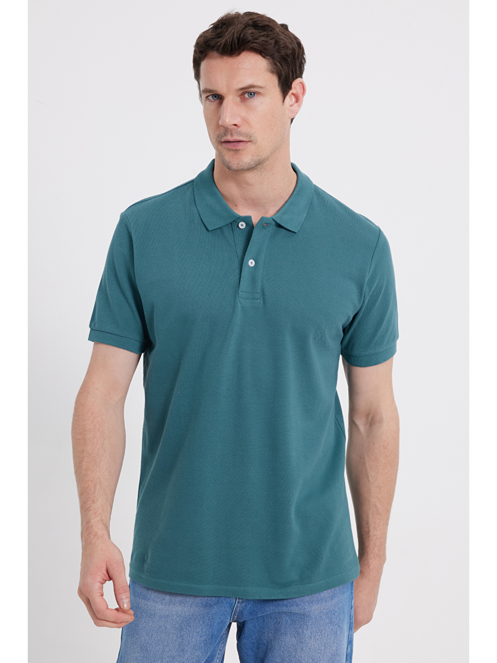 Erkek Slim Fit Dar Kesim %100 Pamuk Yeşil Polo Yaka Tişört-1