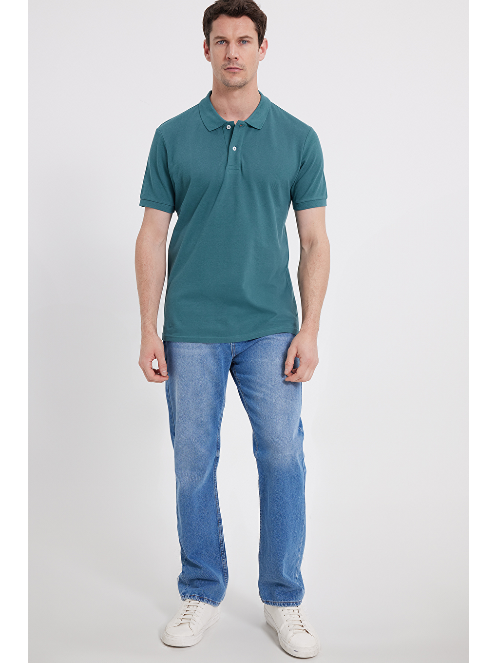 Erkek Slim Fit Dar Kesim %100 Pamuk Yeşil Polo Yaka Tişört-2