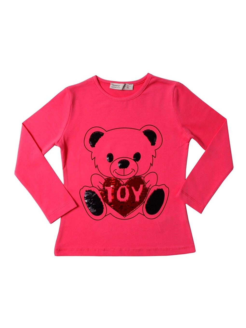 Fuşya Kız Çocuk Sweatshirt Ayıcık Baskı Pul Nakış