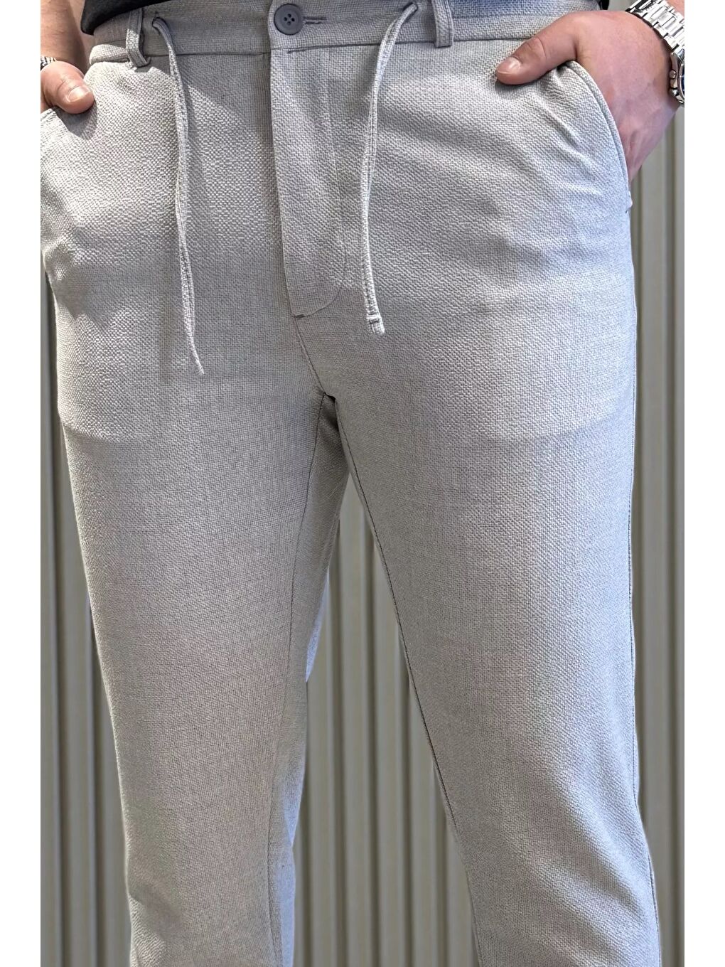 Gri Bel Lastikli Fermuarlı Erkek Jogger Pantolon-3