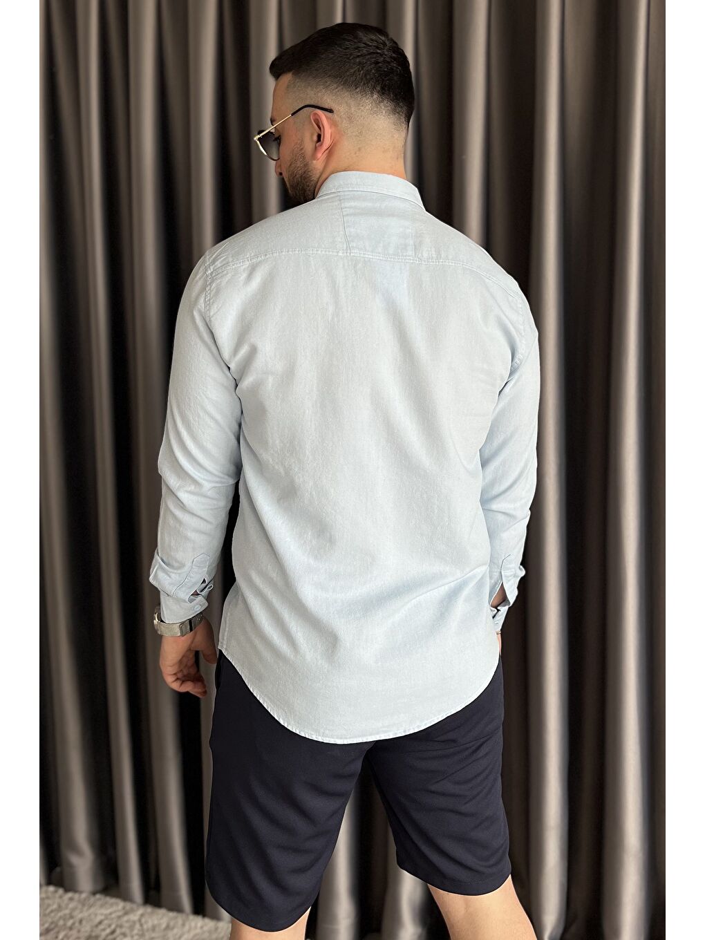 Mavi Tek Cepli Uzun Kol Erkek Gömlek-2