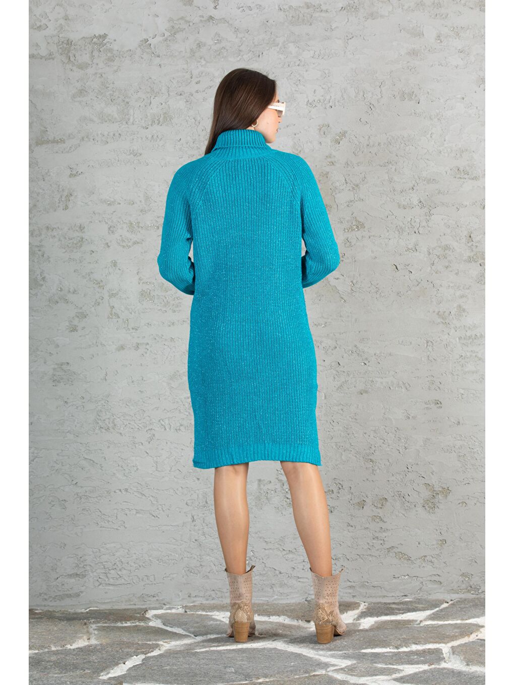 Turkuaz Kadın Balıkçı Yaka Sim Garnili Triko Tunik 055-3