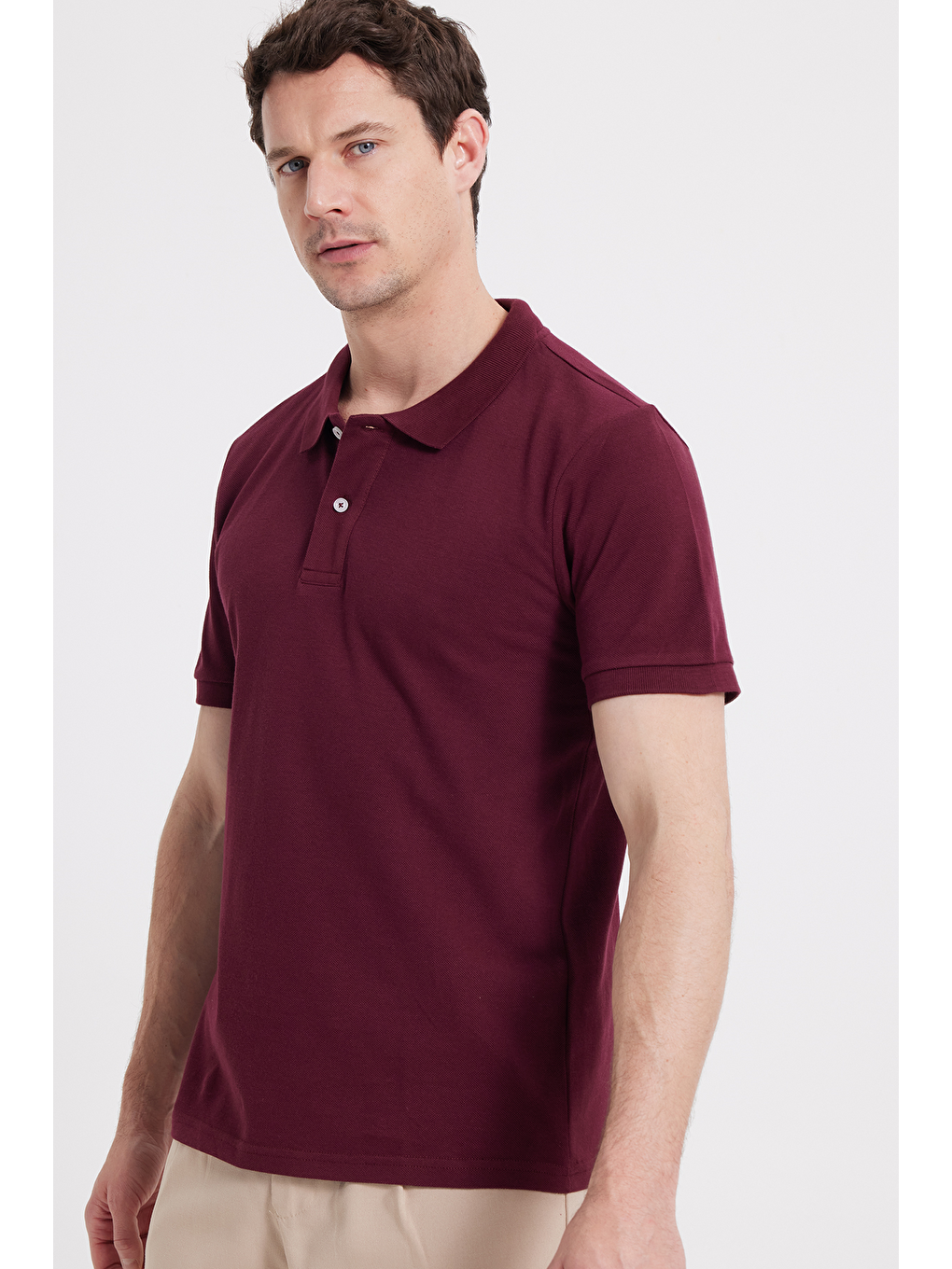 Erkek Slim Fit Dar Kesim %100 Pamuk Bordo Polo Yaka Tişört-1