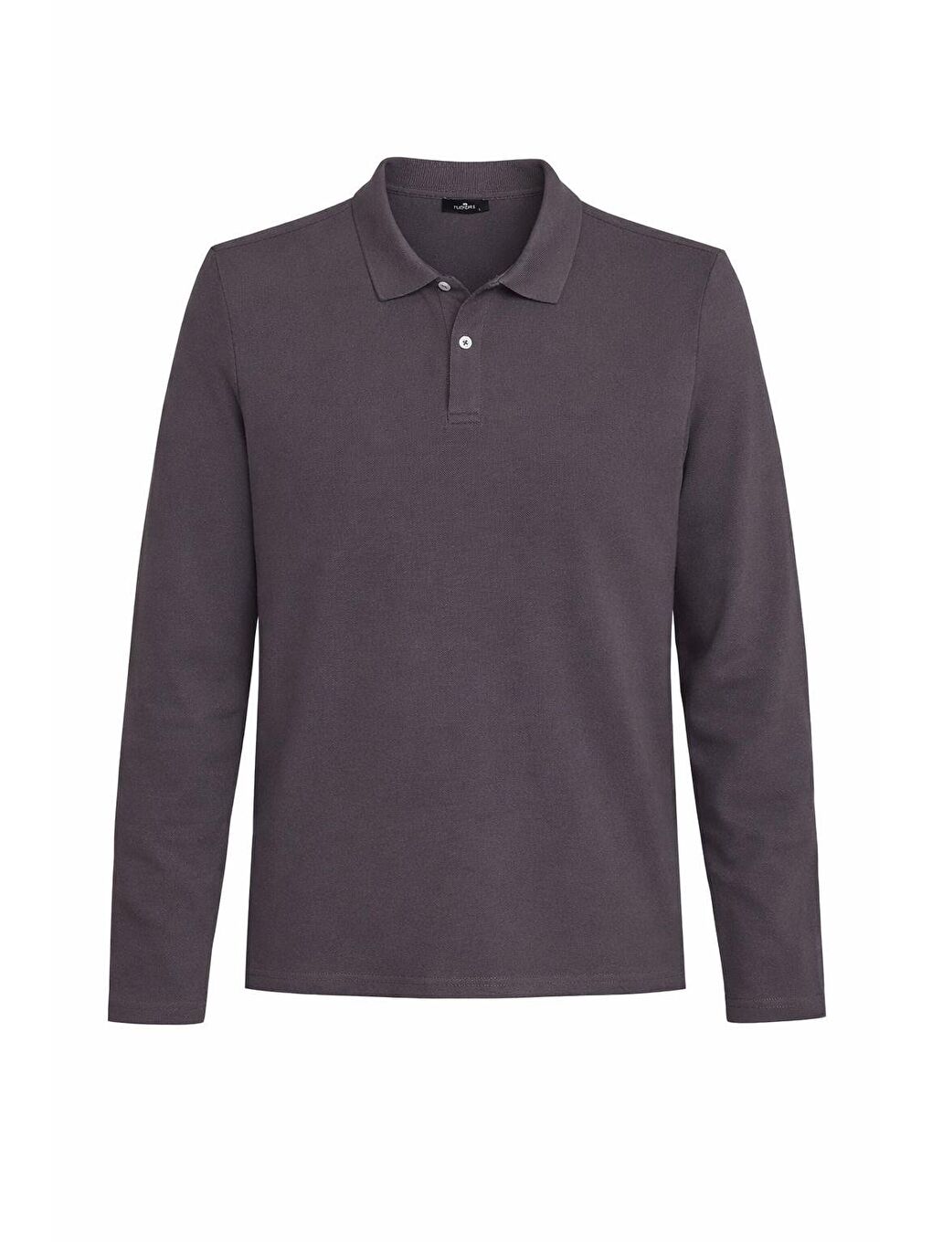 Gri Erkek Standart Fit Rahat Kesim Pamuklu Yumuşak Dokulu Düz Pike Uzun Kollu Füme Polo Yaka Tişört