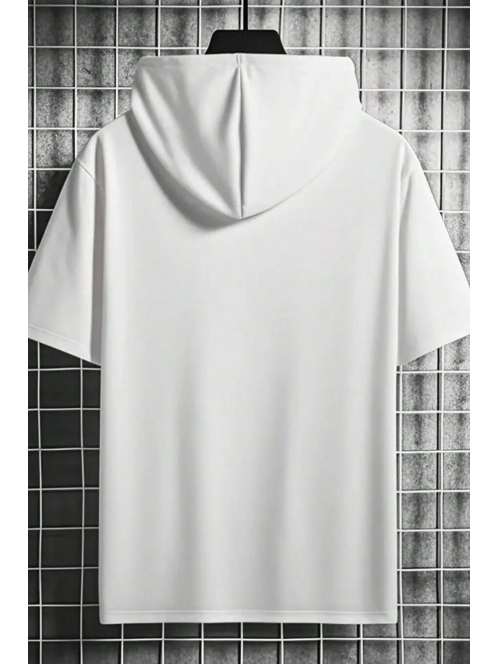 Beyaz Erkek Oversize Kısa Kollu Kapüşonlu Tişört Sweatshirt-1