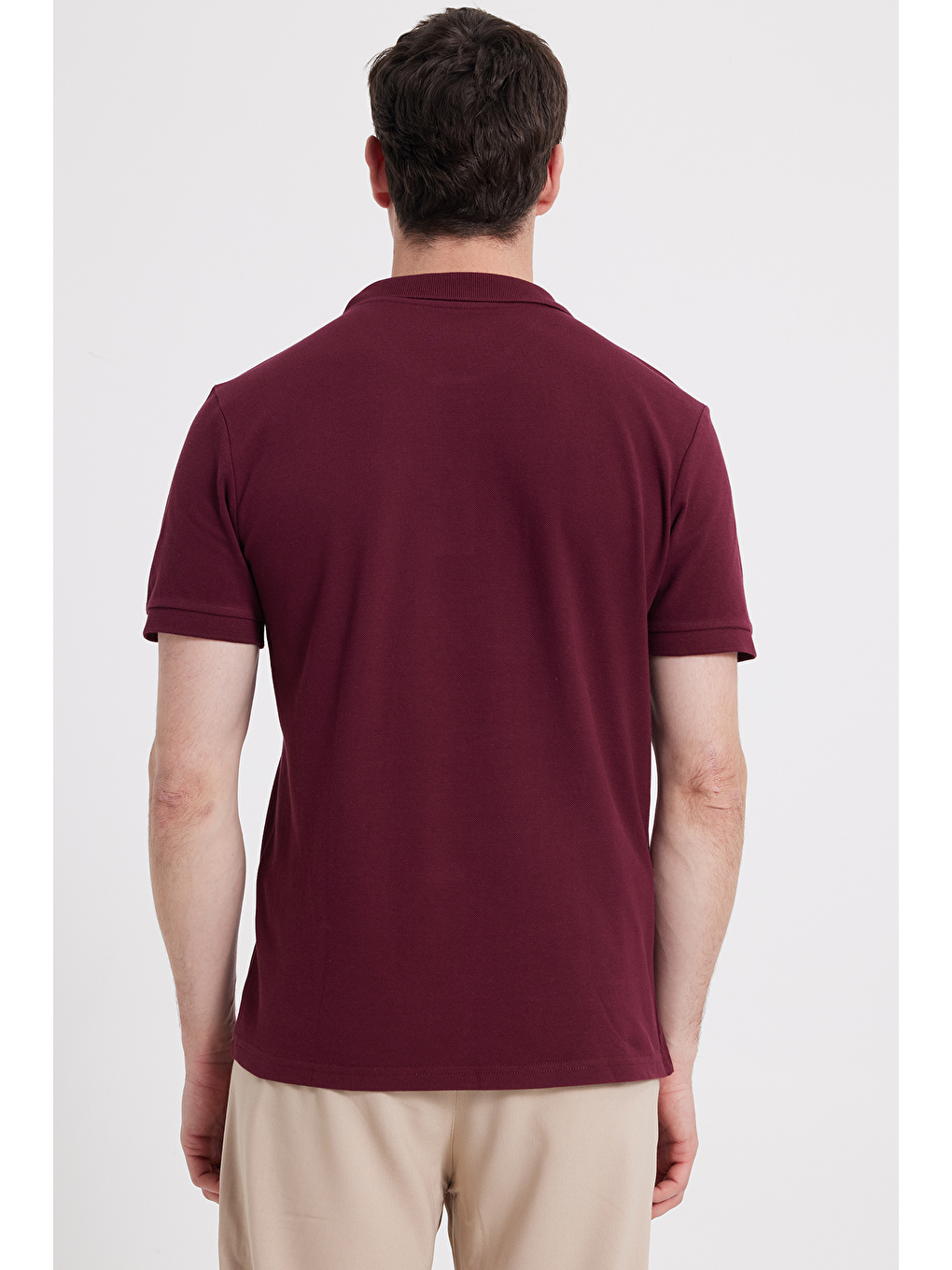 Erkek Slim Fit Dar Kesim %100 Pamuk Bordo Polo Yaka Tişört-5