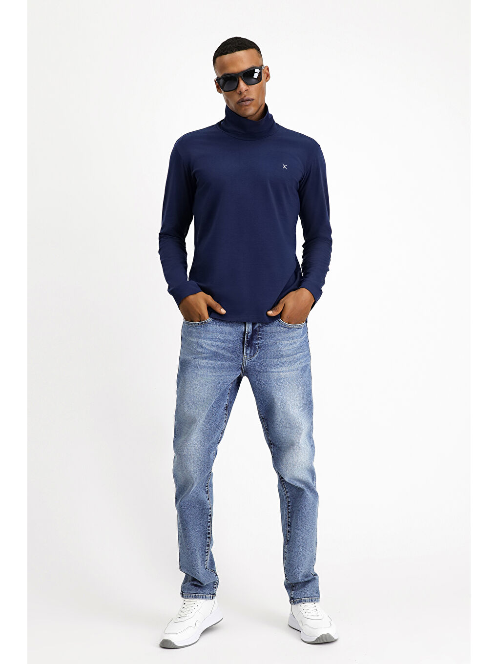 Lacivert Balıkçı Yaka Slim Fit Dar Kesim Pamuklu Sweatshirt