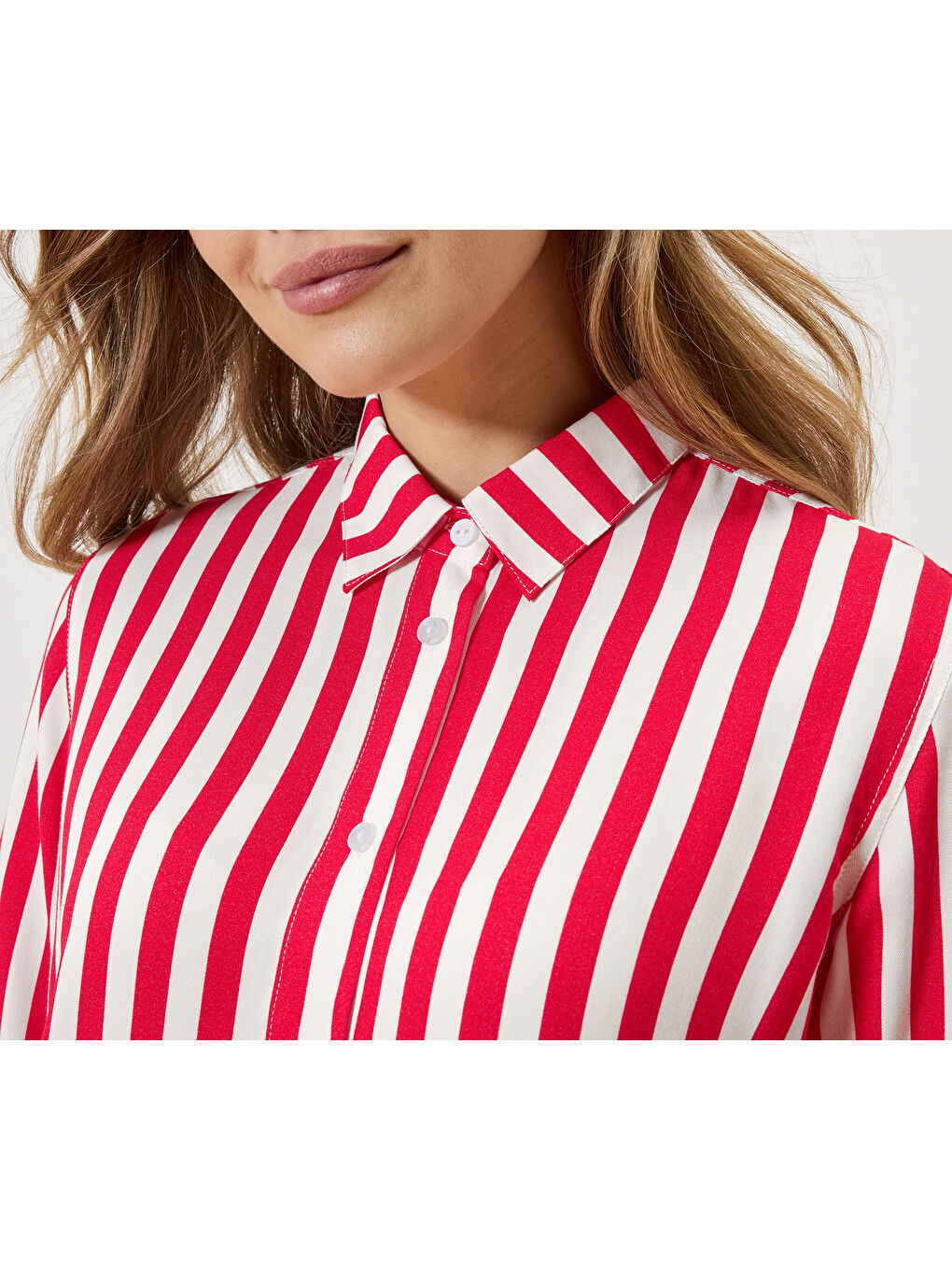 Kadın Bluz, Çizgili, Kırmızı-3